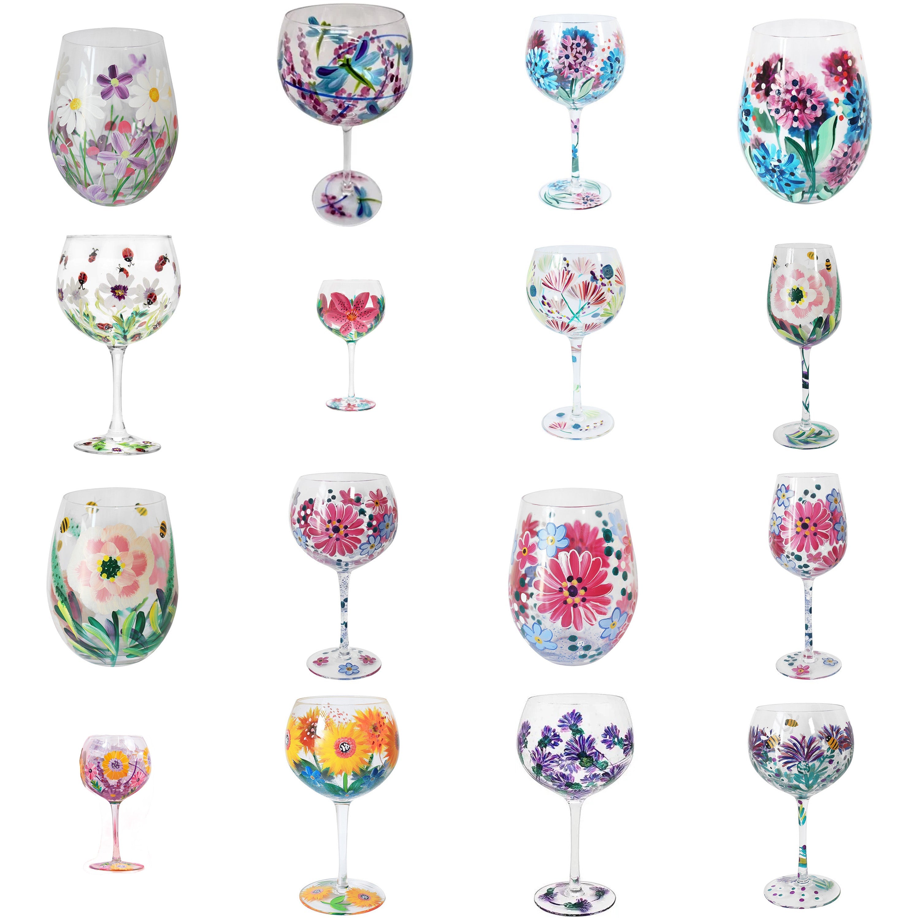 Floral Gin and Wine Glasses