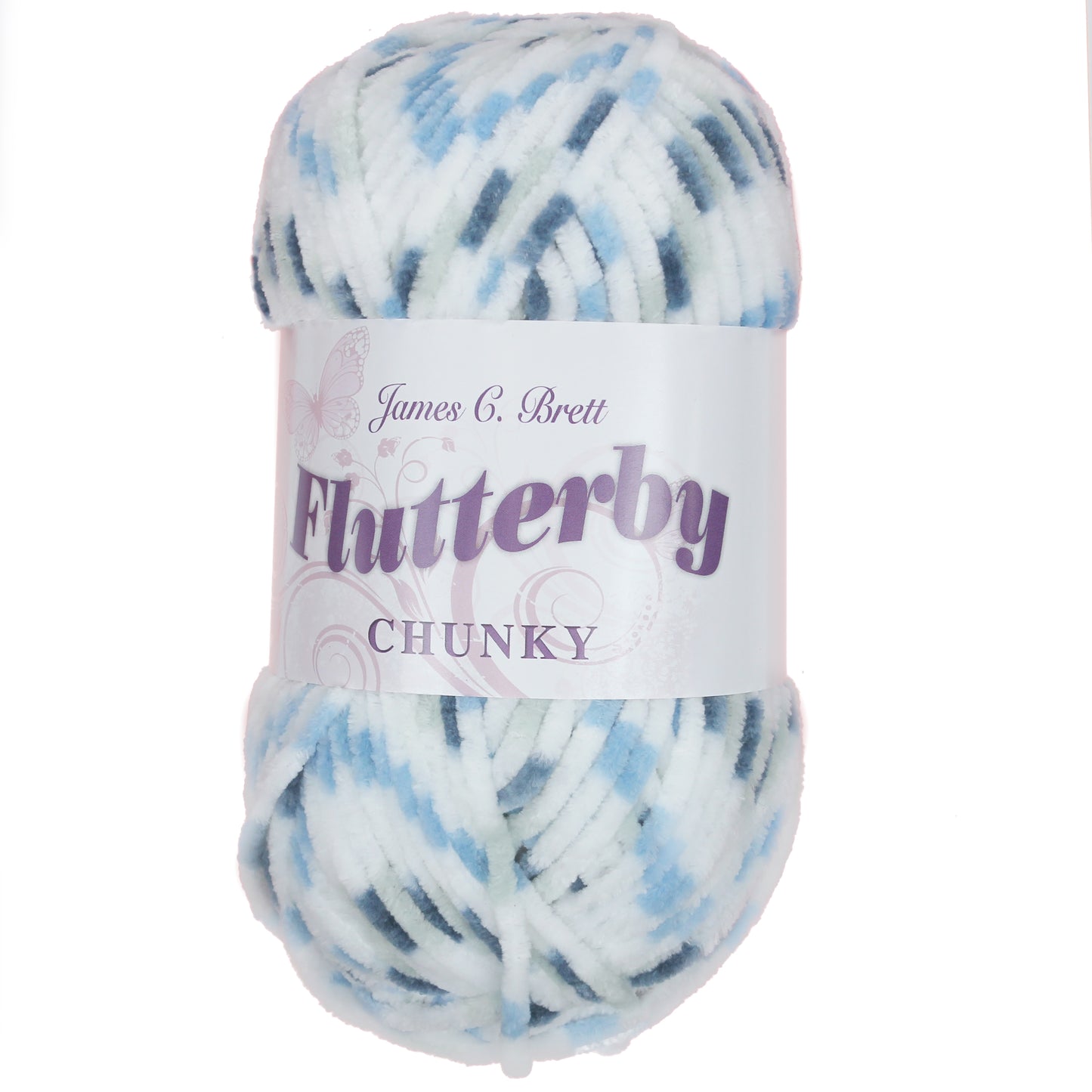 James C. Brett Flutterby Pattern Chenille Chunky - B13 Blue / Grey Spot