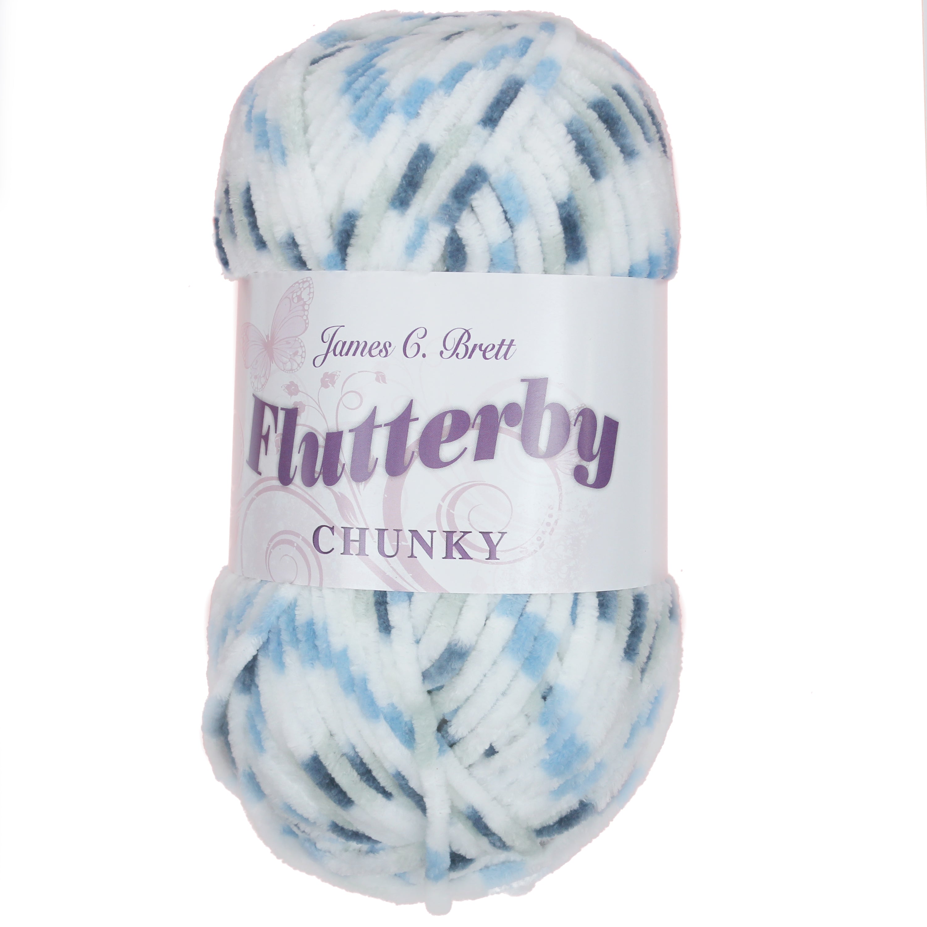 James C. Brett Flutterby Pattern Chenille Chunky - B13 Blue / Grey Spot