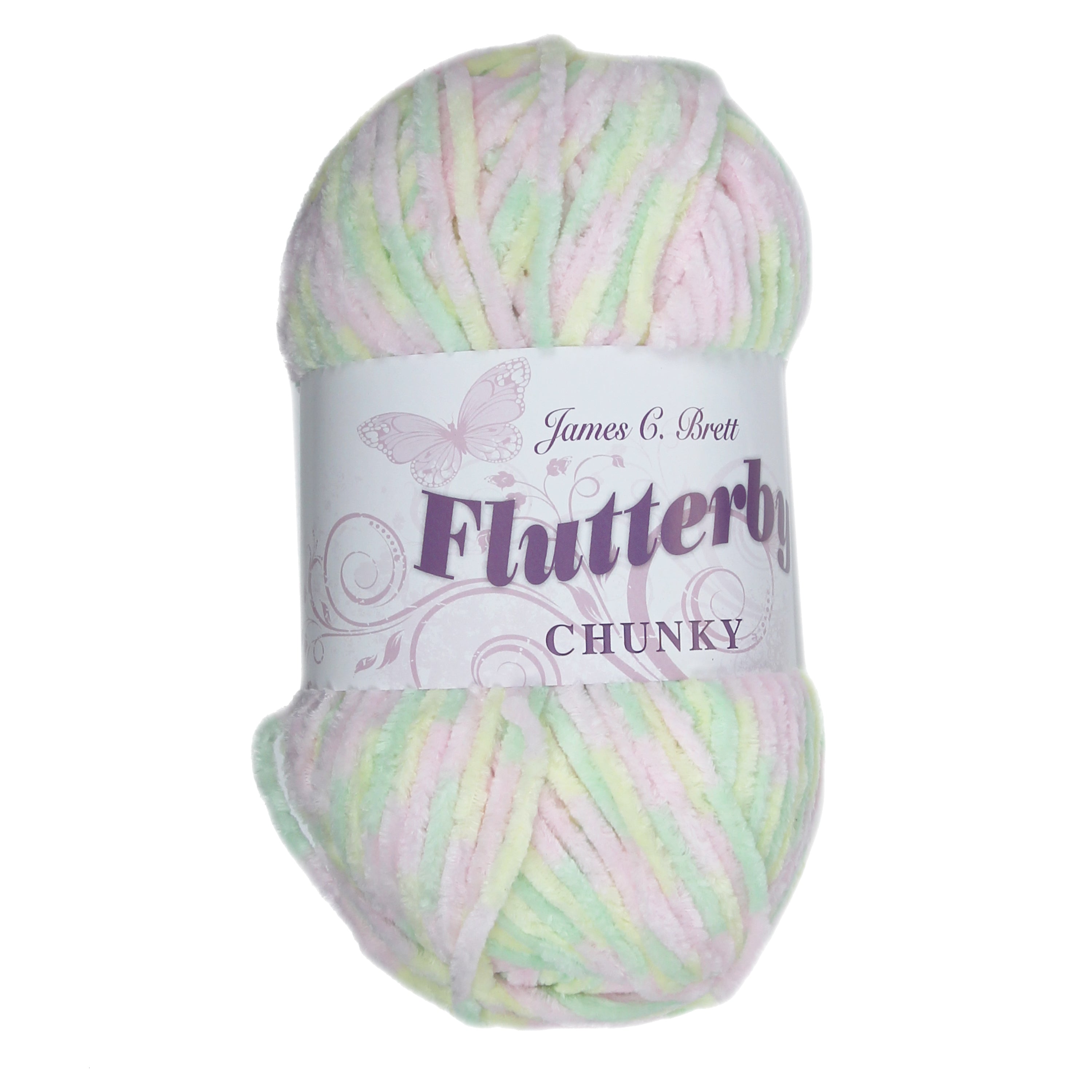 James C. Brett Flutterby Pattern Chenille Chunky - B38 Pastel Prints