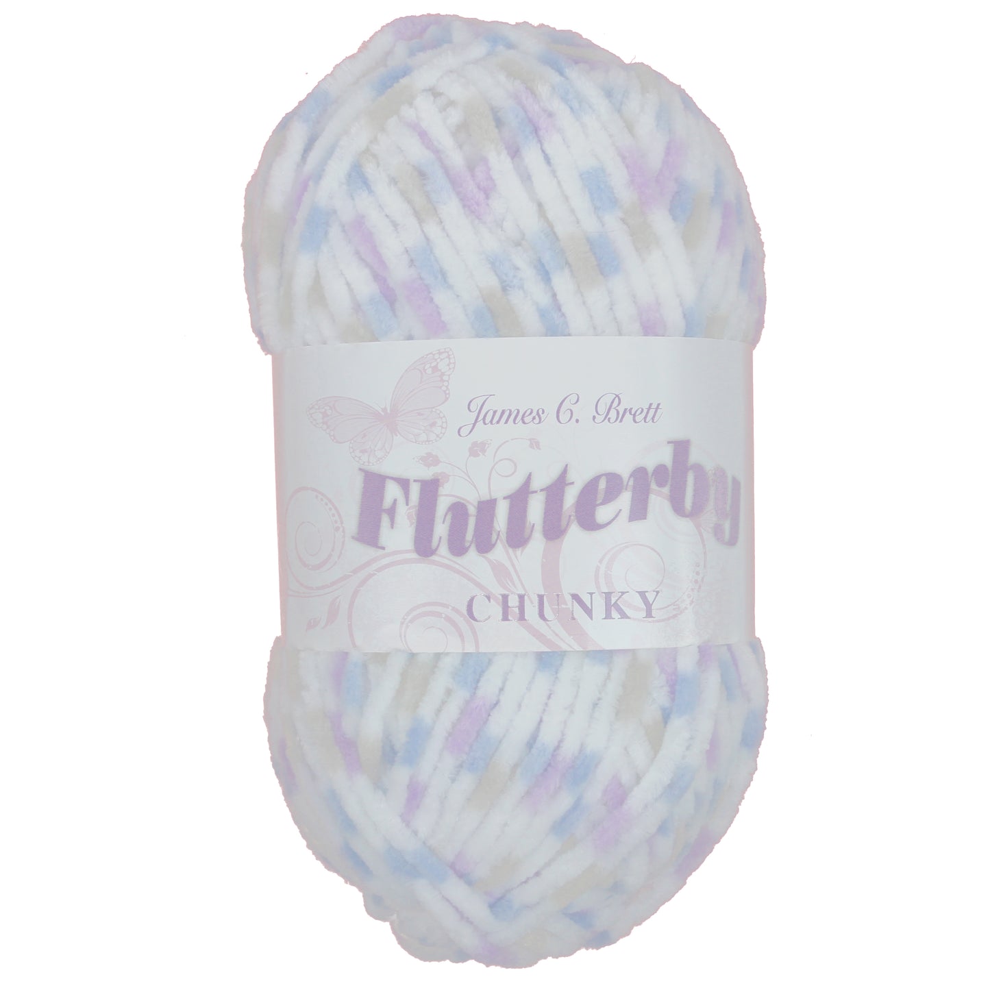 James C. Brett Flutterby Pattern Chenille Chunky - B40 Grey / Lavender Spot
