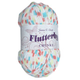 James C. Brett Flutterby Pattern Chenille Chunky - B54 Yellow / Orange / Blue Spot