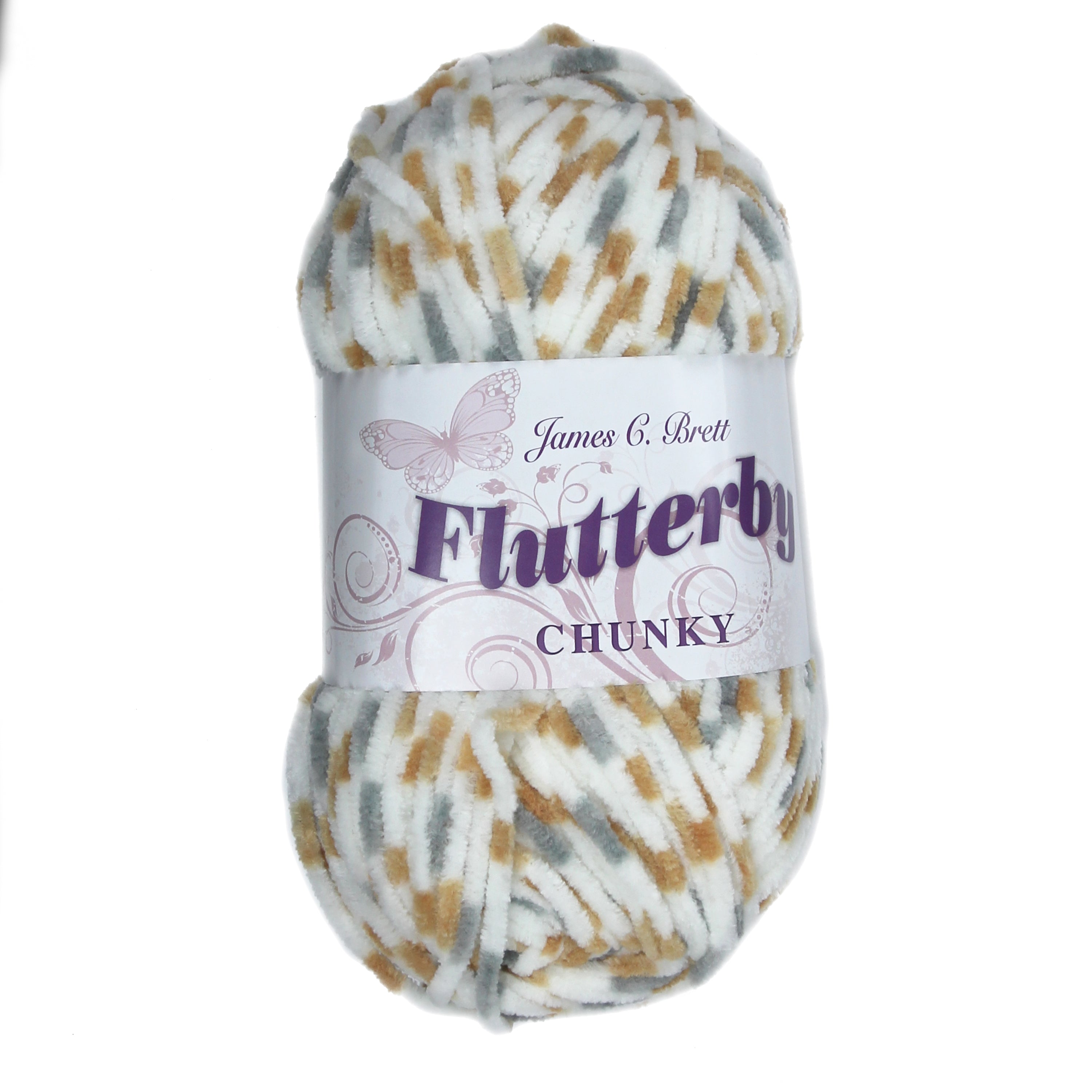 James C. Brett Flutterby Pattern Chenille Chunky - B56 Brown / Grey Spot