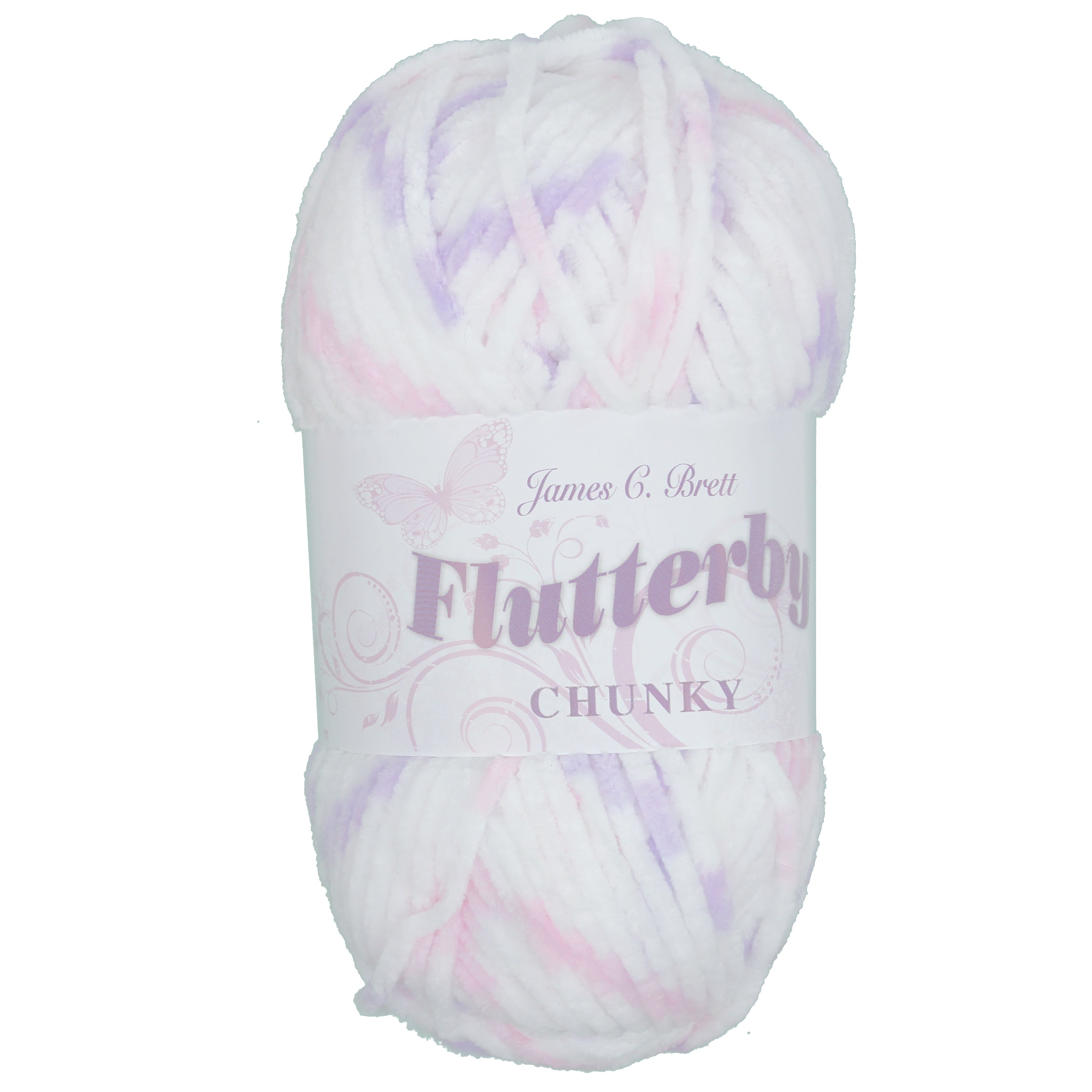 James C. Brett Flutterby Pattern Chenille Chunky - B07 Purple / Pink Spot