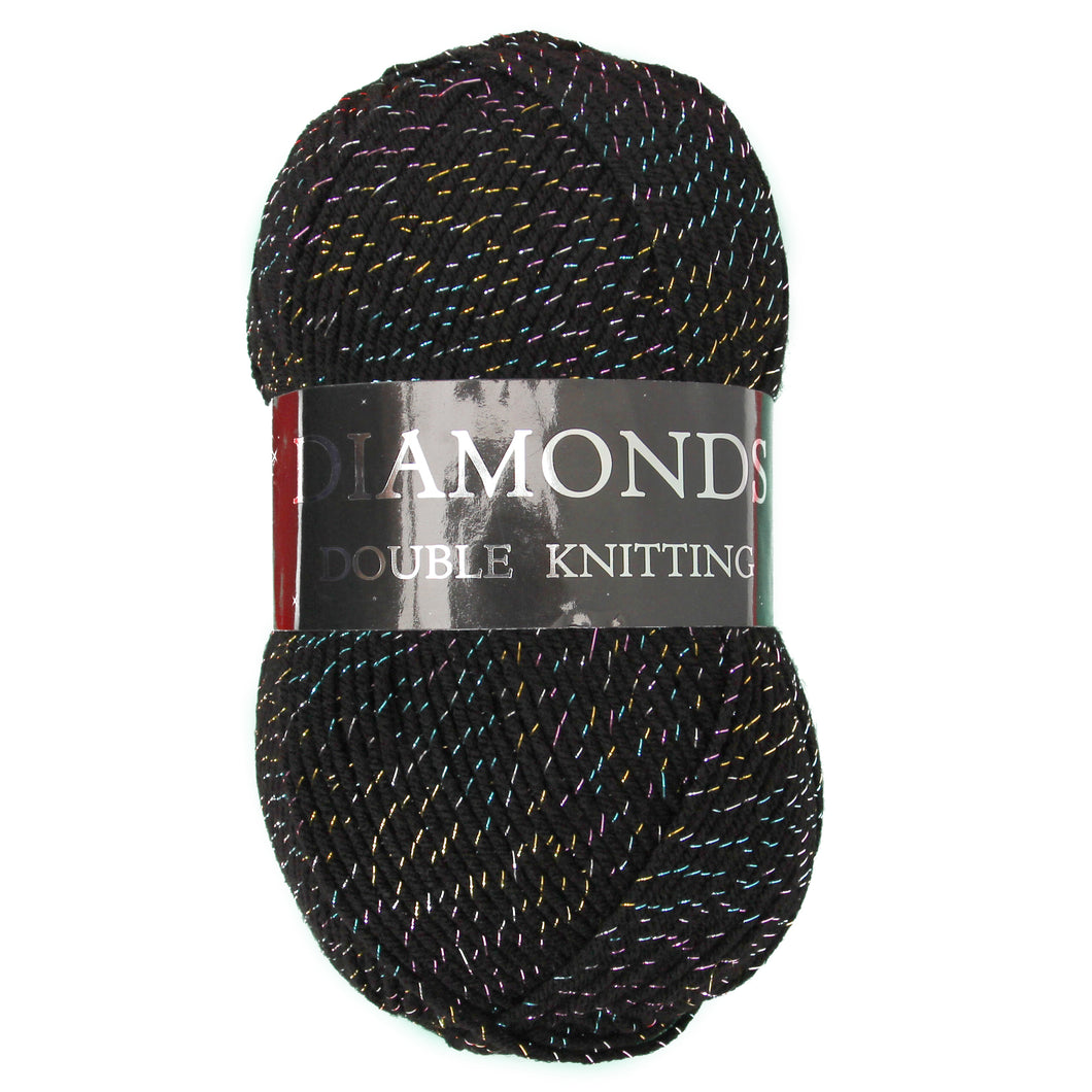 Woolcraft DIAMONDS TINSEL New Fashion Knitting Yarn / Wool - 100g Ball - Black / Multi