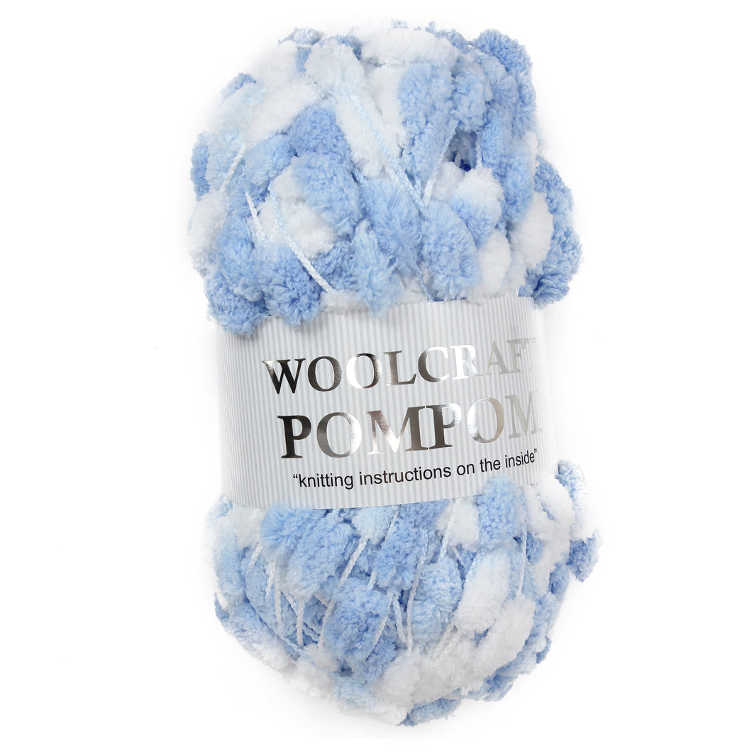 Woolcraft / Jarol POM POM Knitting Yarn / Wool - 200g - Blue / White