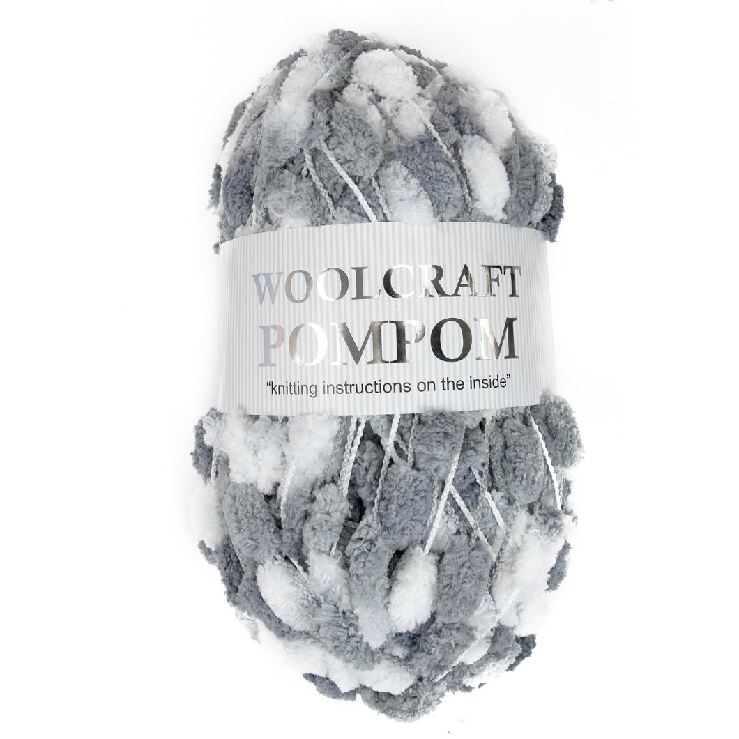 Woolcraft / Jarol POM POM Knitting Yarn / Wool - 200g - Charcoal / Grey / White