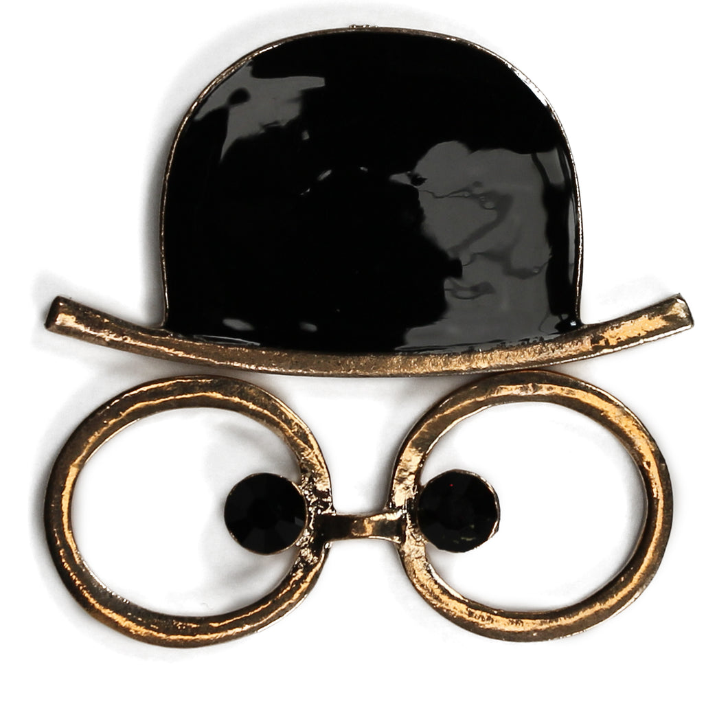Hat and glasses gold alloy with black enamel