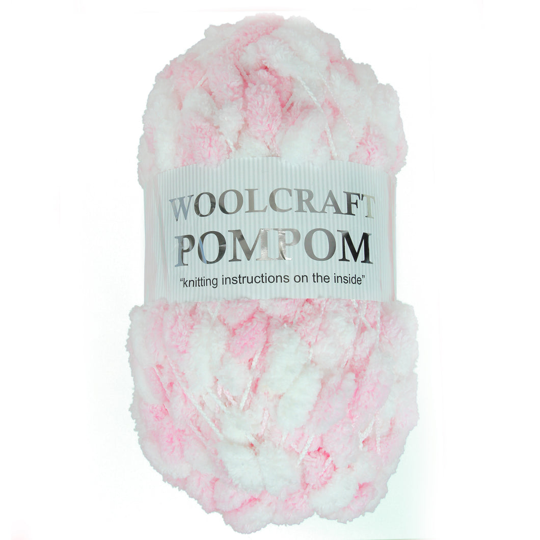 Woolcraft / Jarol POM POM Knitting Yarn / Wool - 200g - Pink / White
