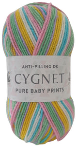 Cygnet PURE BABY PRINTS DK Knitting Yarn / Wool - 100g - Pure Pastels