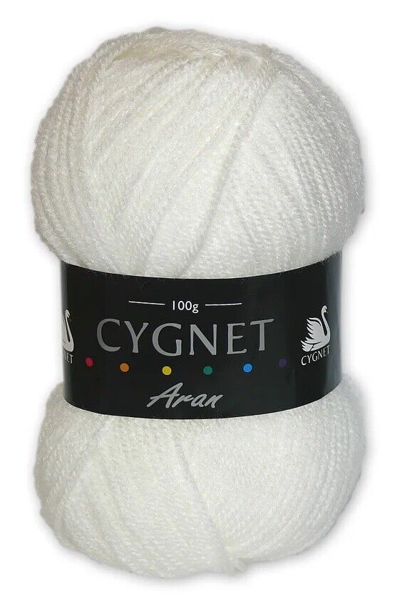 Cygnet ARAN Knitting Yarn / Wool - 100g Acrylic Crochet Knit Ball - White