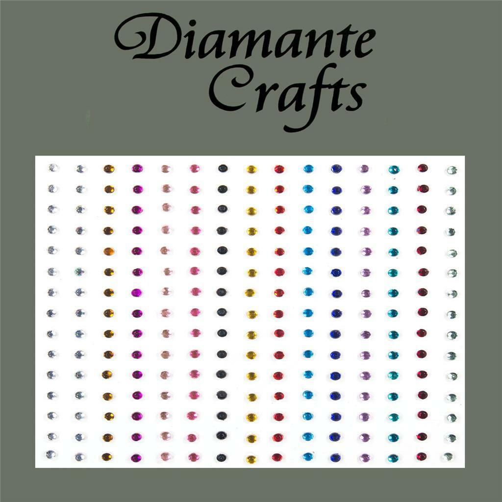 225 x 2mm Mixed Colours Self Adhesive Diamante