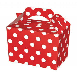 Red polka dot party boxes