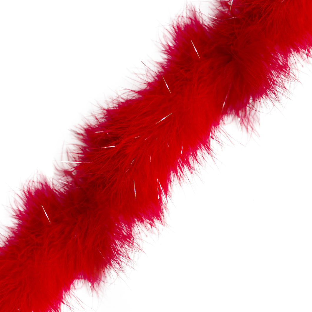 1 Meter Marabou Swansdown Feather Trim - Red/Silver Tinsel