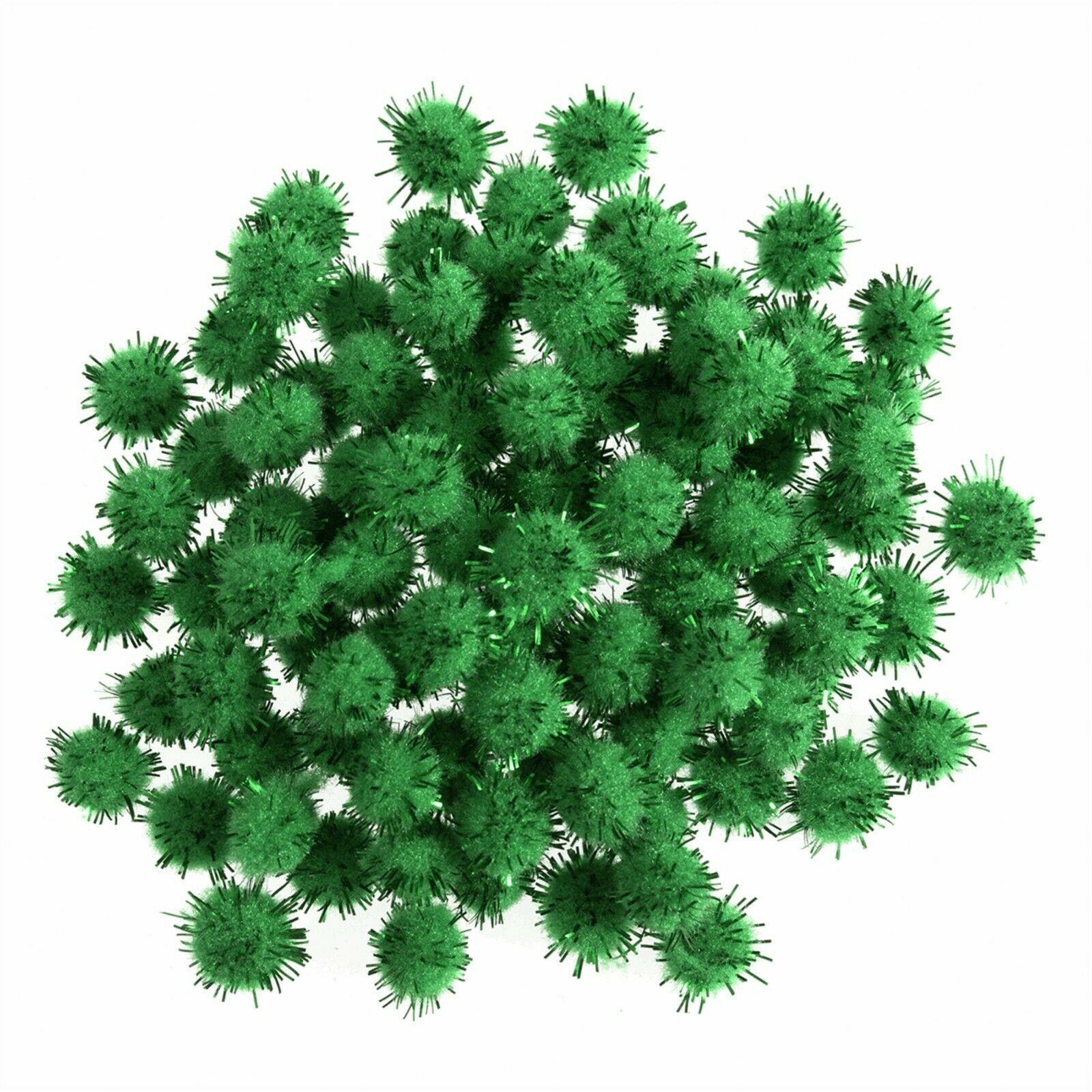 7mm Pom Poms 0.7cm - Green Glitter 100 Pack