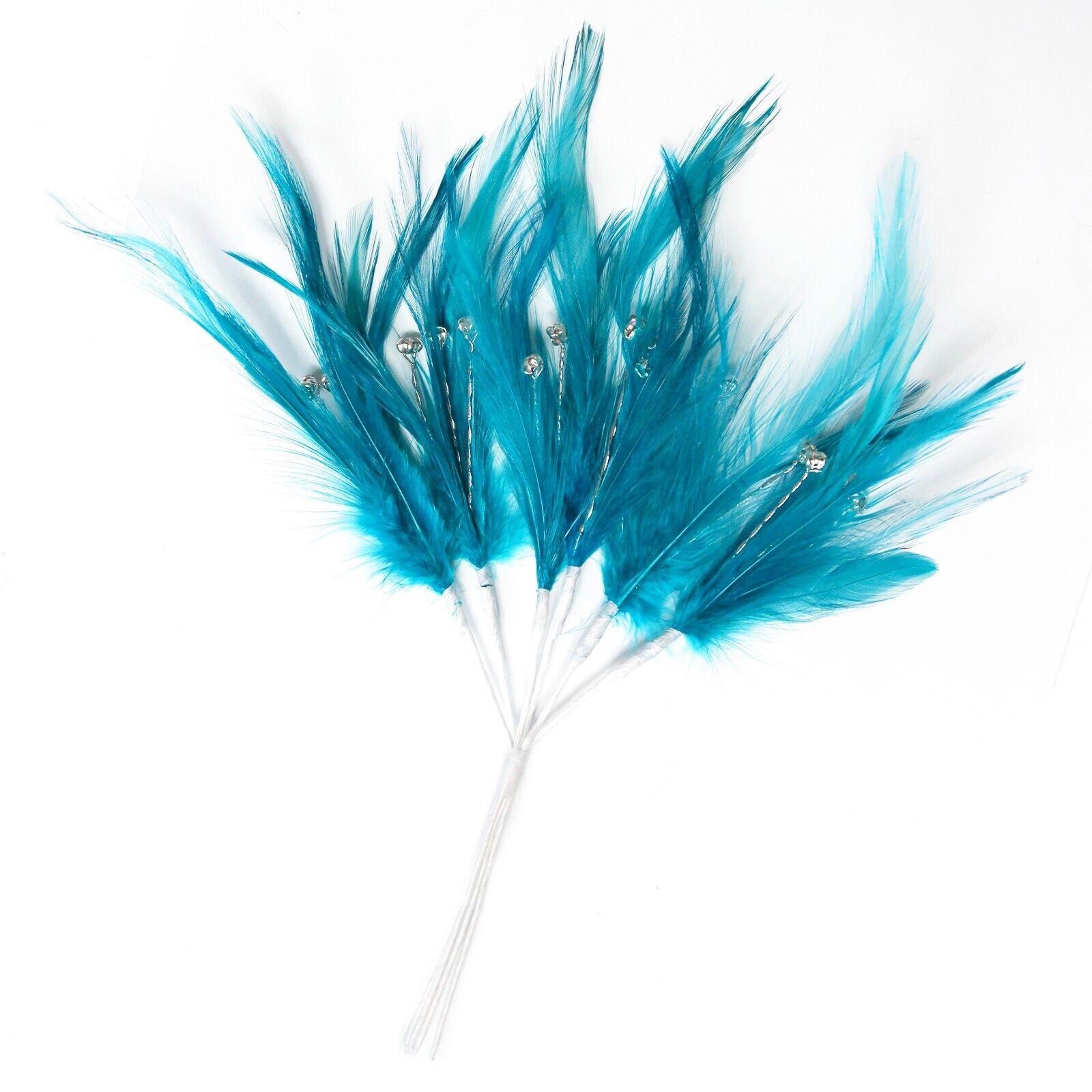 Dark Turqoise Diamante Feather