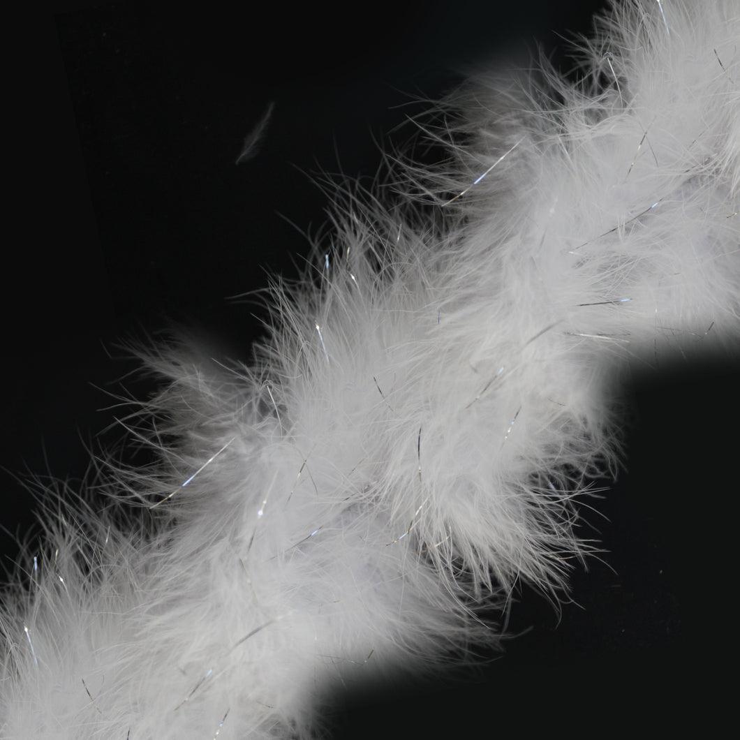 1 Meter Marabou Swansdown Feather Trim - White/Silver Tinsel