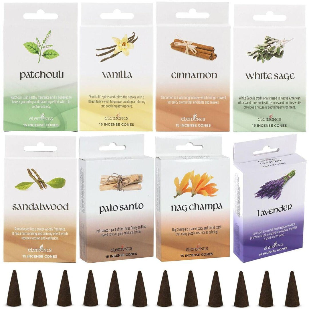 Pack of 15 Elements Incense Cones Long Burning Home Fragrance Selection of Aromatic Scents