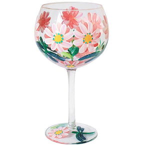 Daisies and Drangonfly Hand Painted Gin Glass