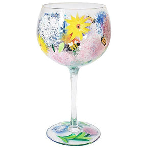 Alliums and Bees Hand Painted Gin Glass