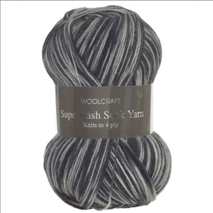 Woolcraft Superwash Sock Yarn 4Ply 100g - Grey Marble