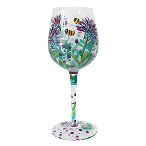 Thistles and Bees Hand Painted Wine Glass