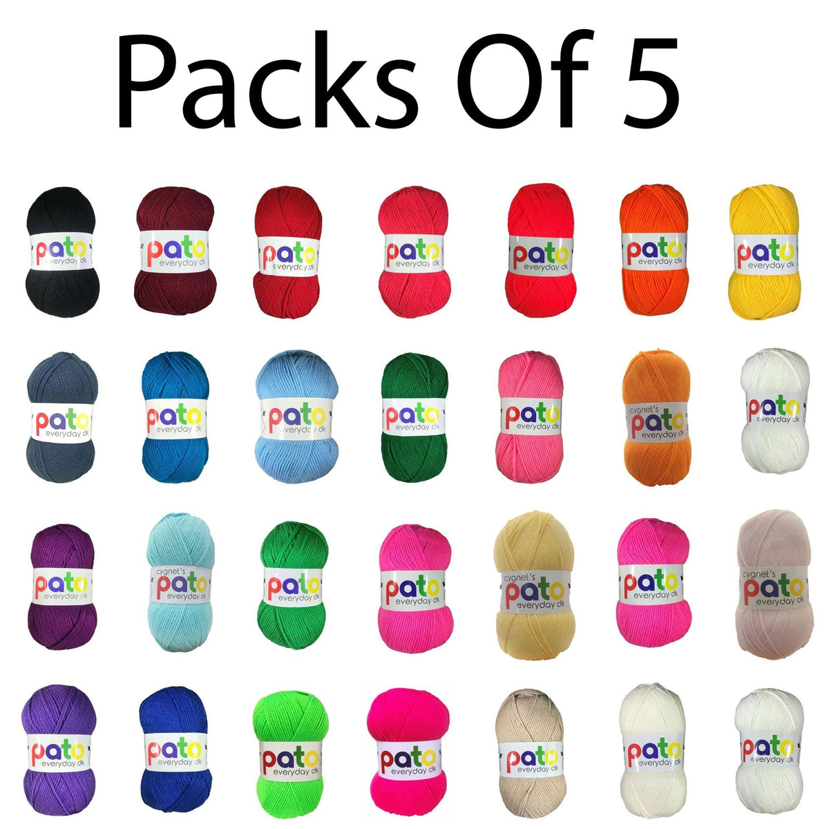 Cygnet PATO DK Knitting PACK OF 5 Yarn / Wool - 100g Double Knit Ball 48 Shades