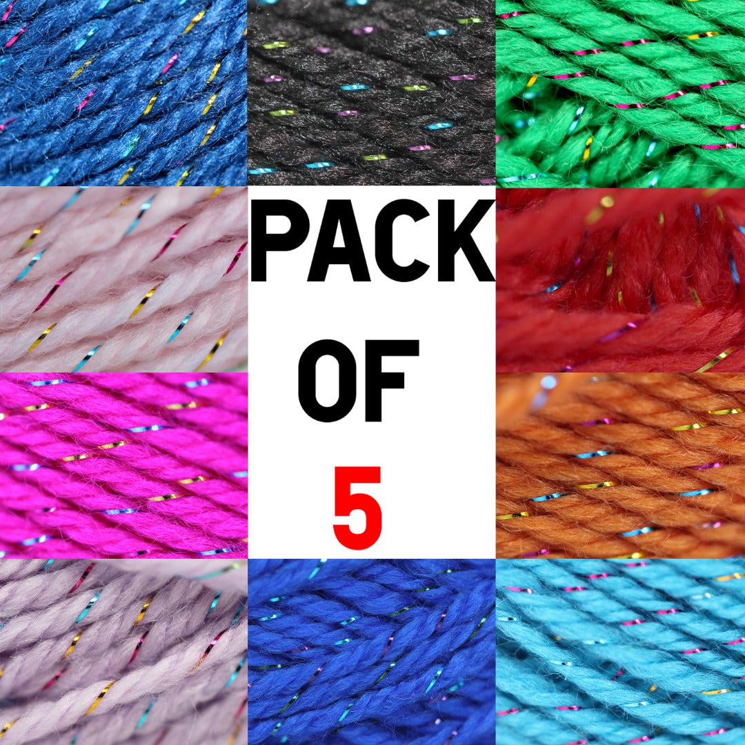 Knit co Glittery PACK OF 5 Yarn / Glitter DK - 100g