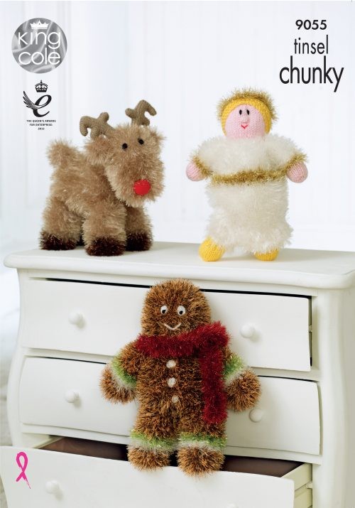 King Cole / TINSEL CHUNKY KNITTING PATTERN - 9055 Reindeer / Angel / Gingerbreadman