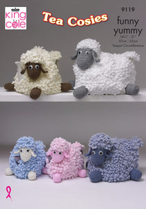 King Cole FUNNY YUMMY KNITTING PATTERNS - 9119 Sheep Tea Cosies