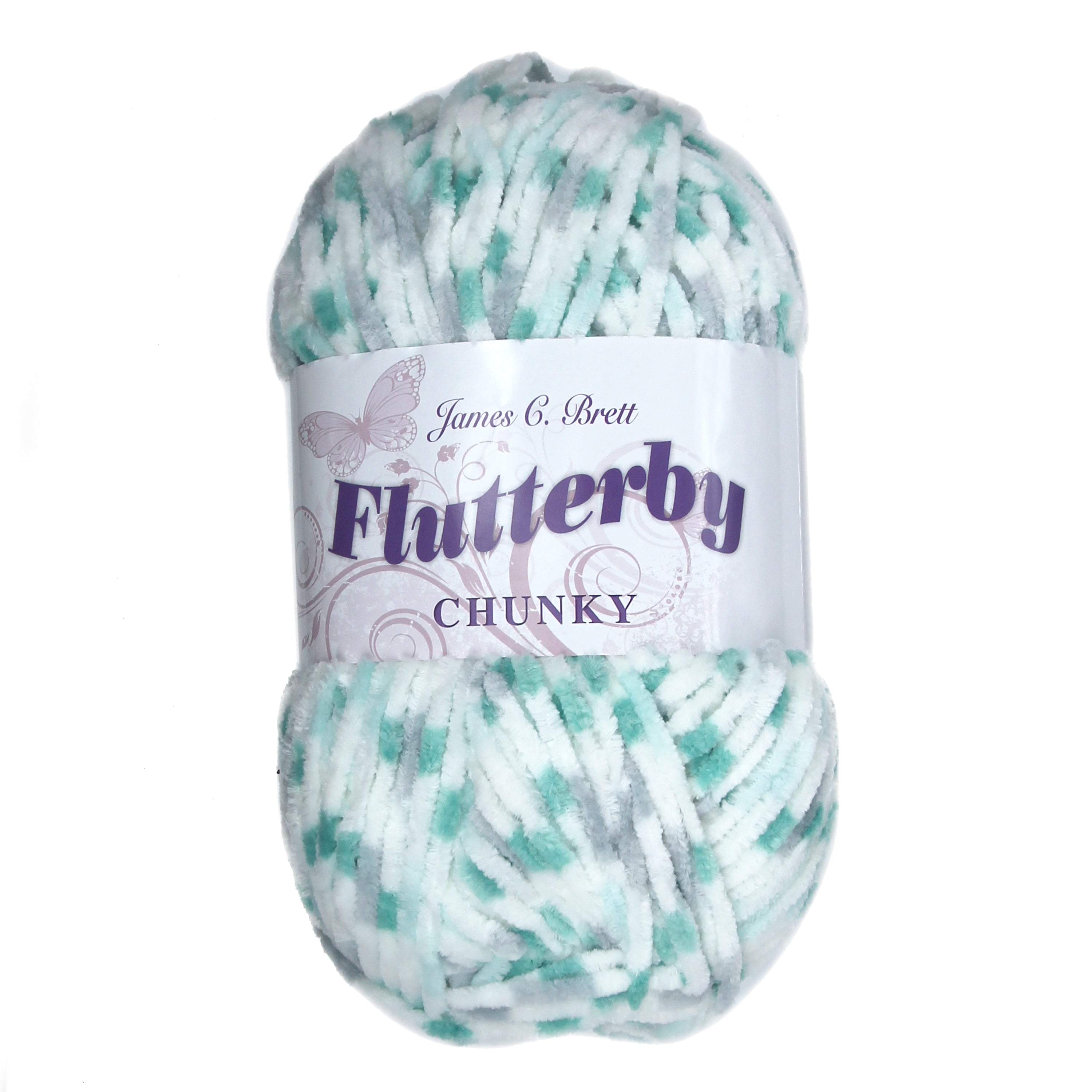 James C. Brett Flutterby Pattern Chenille Chunky - B41 Green / Grey Spot