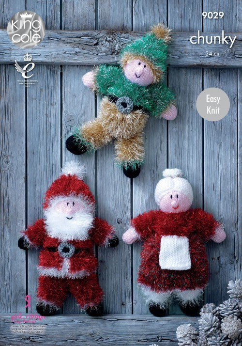 King Cole / TINSEL CHUNKY KNITTING PATTERN - 9029 Santa / Mrs Claus / Elf