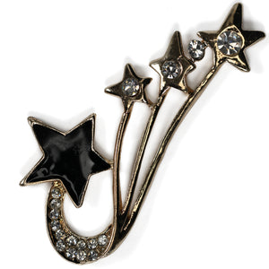 Shooting star gold alloy encrusted with clear diamantes and black enamel