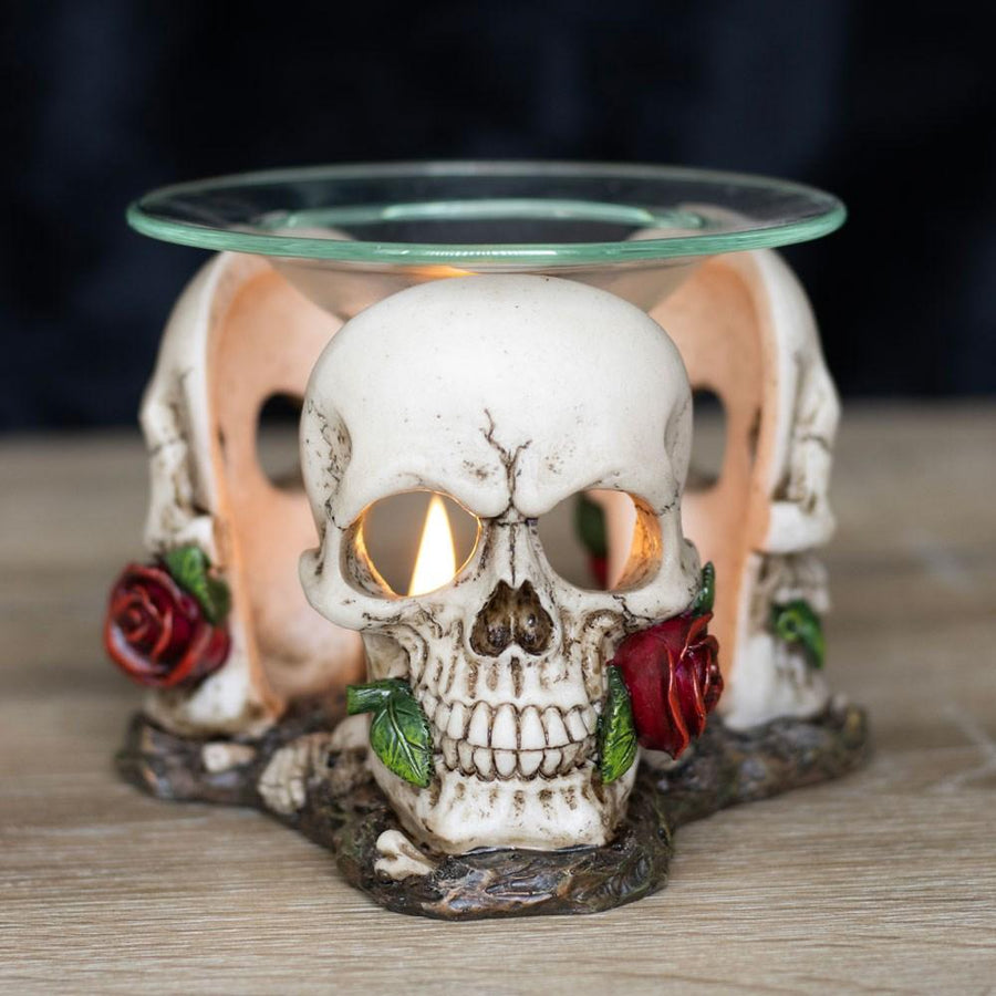 Resin And Glass Skull Rose Oil Burner