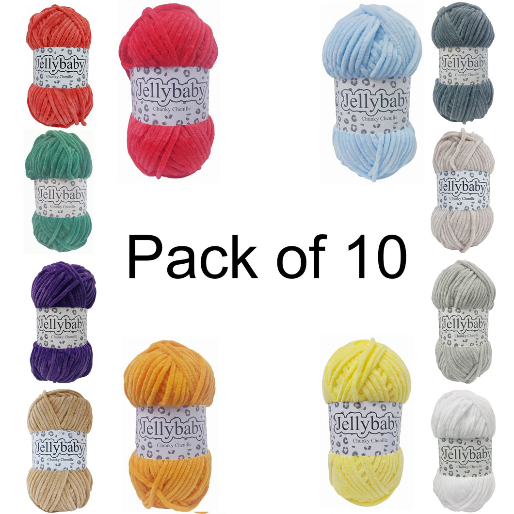 Cygnet JELLYBABY Supersoft Chenille Chunky Knitting Crochet / Yarn - Pack of 10