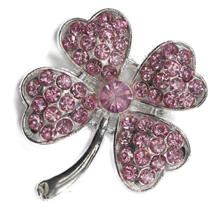 Four leaf clover silver alloy encrusted in pink diamantes