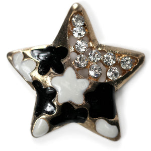Star gold alloy encrusted in clear black diamantes black and white enamel