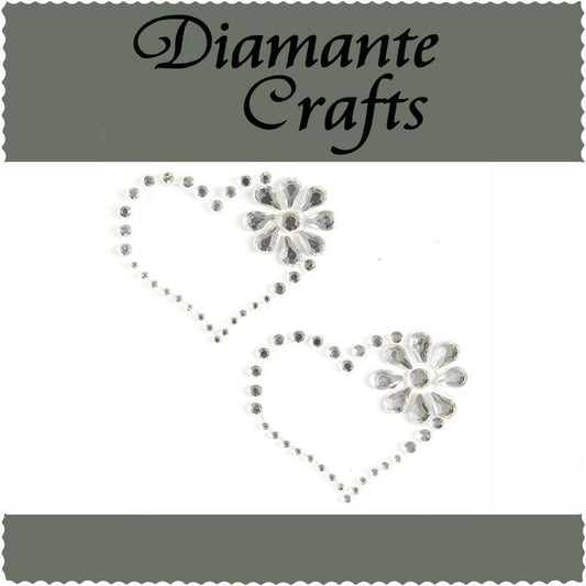 2 x 40mm Clear Diamante Heart & Flower Self Adhesive