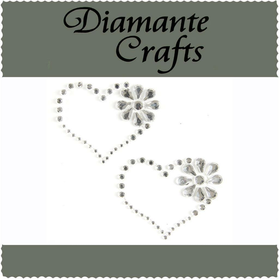 2 x 40mm Clear Diamante Heart & Flower Self Adhesive