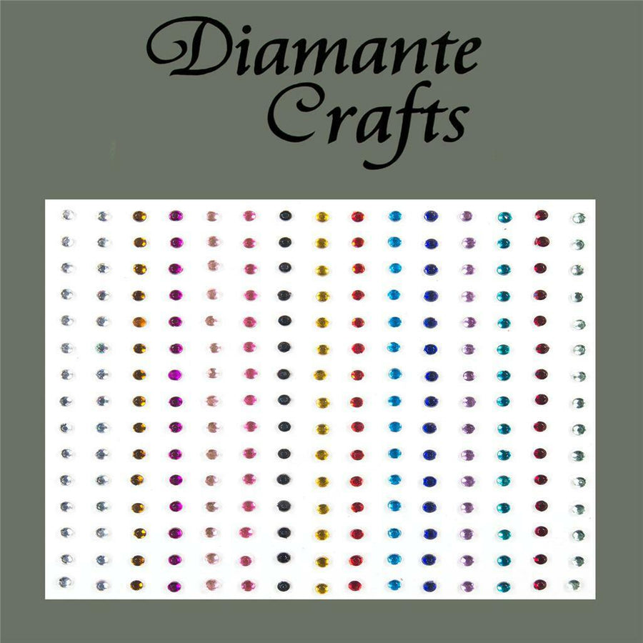 225 x 2mm Mixed Colours Self Adhesive Diamante