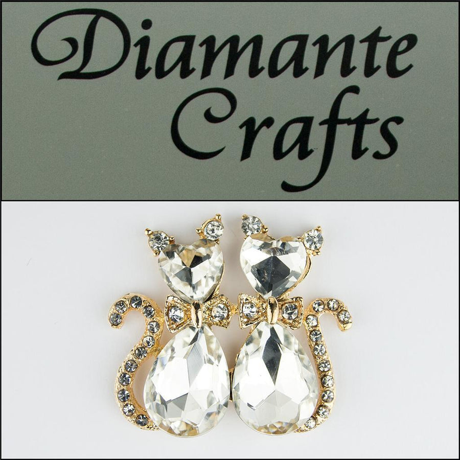 3D Cats Gold Alloy Encrusted Clear Diamantes