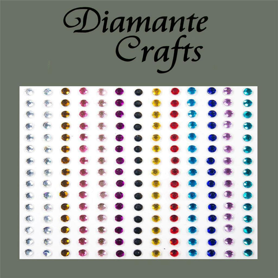 195 x 3mm Mixed Colours Self Adhesive Diamante