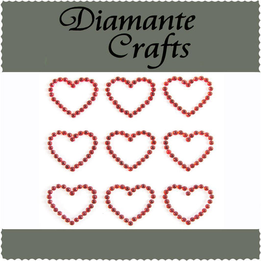 9 Red Hearts Self Adhesive Diamante