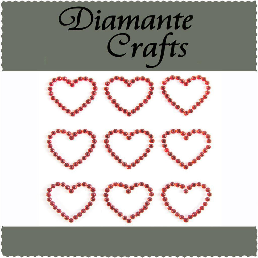 9 Red Hearts Self Adhesive Diamante