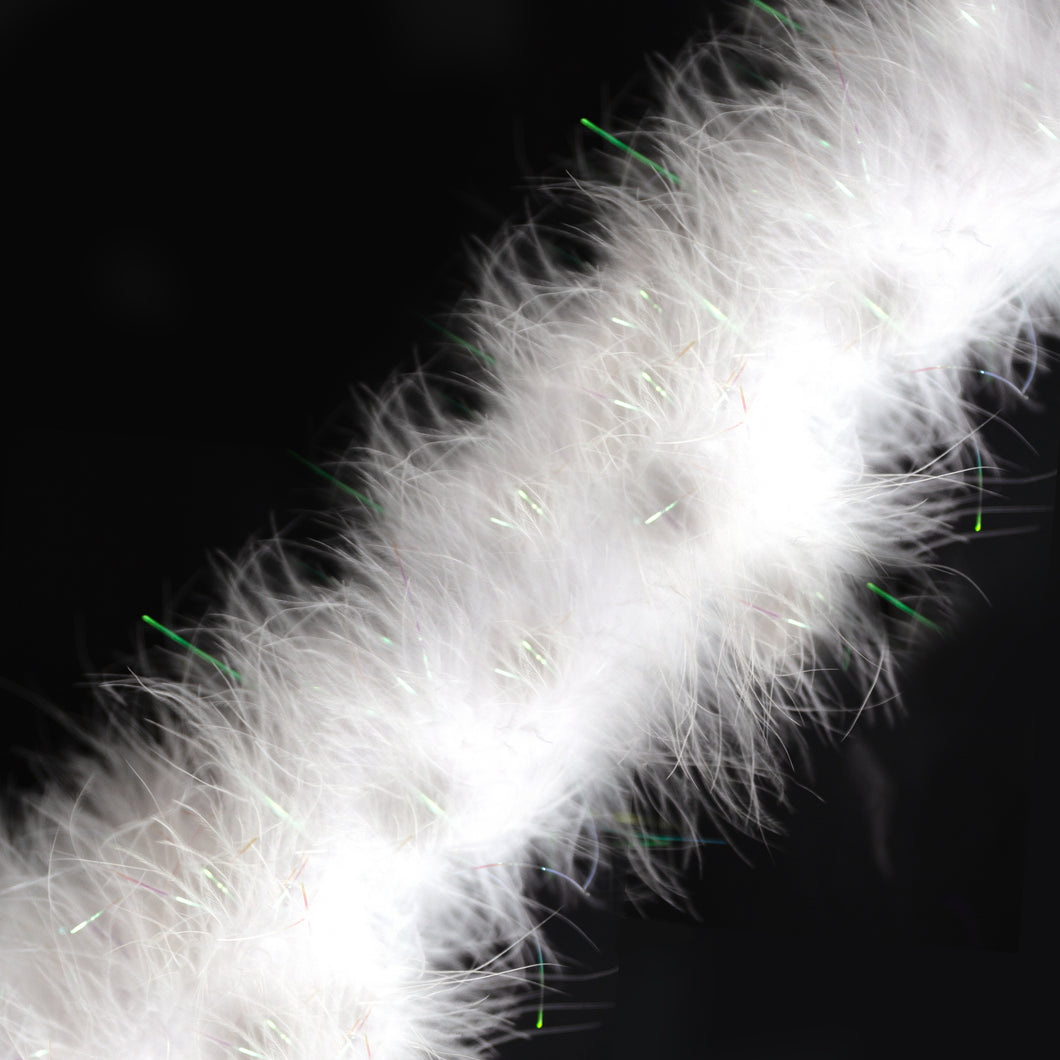 1 Meter Marabou Swansdown Feather Trim - White/Iridescent Tinsel