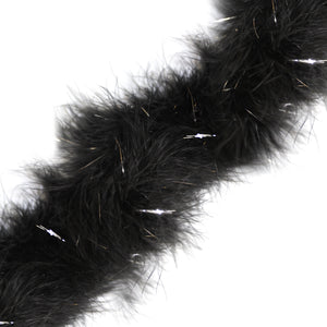 1 Meter Marabou Swansdown Feather Trim - Black/Silver Tinsel