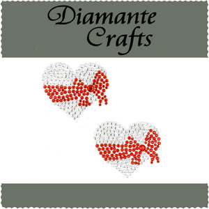 2 x 37mm Clear Heart with Red Bow Self Adhesive Diamante