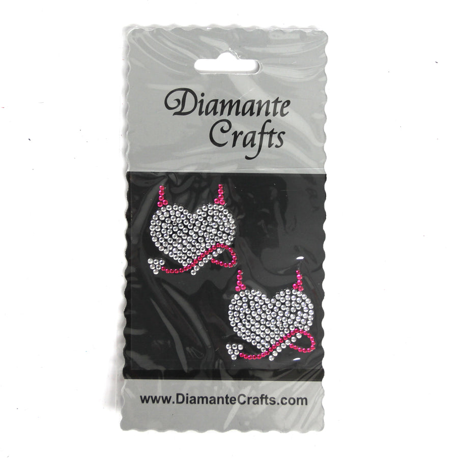2 x 35mm Hot Pink & Clear Self Adhesive Diamante