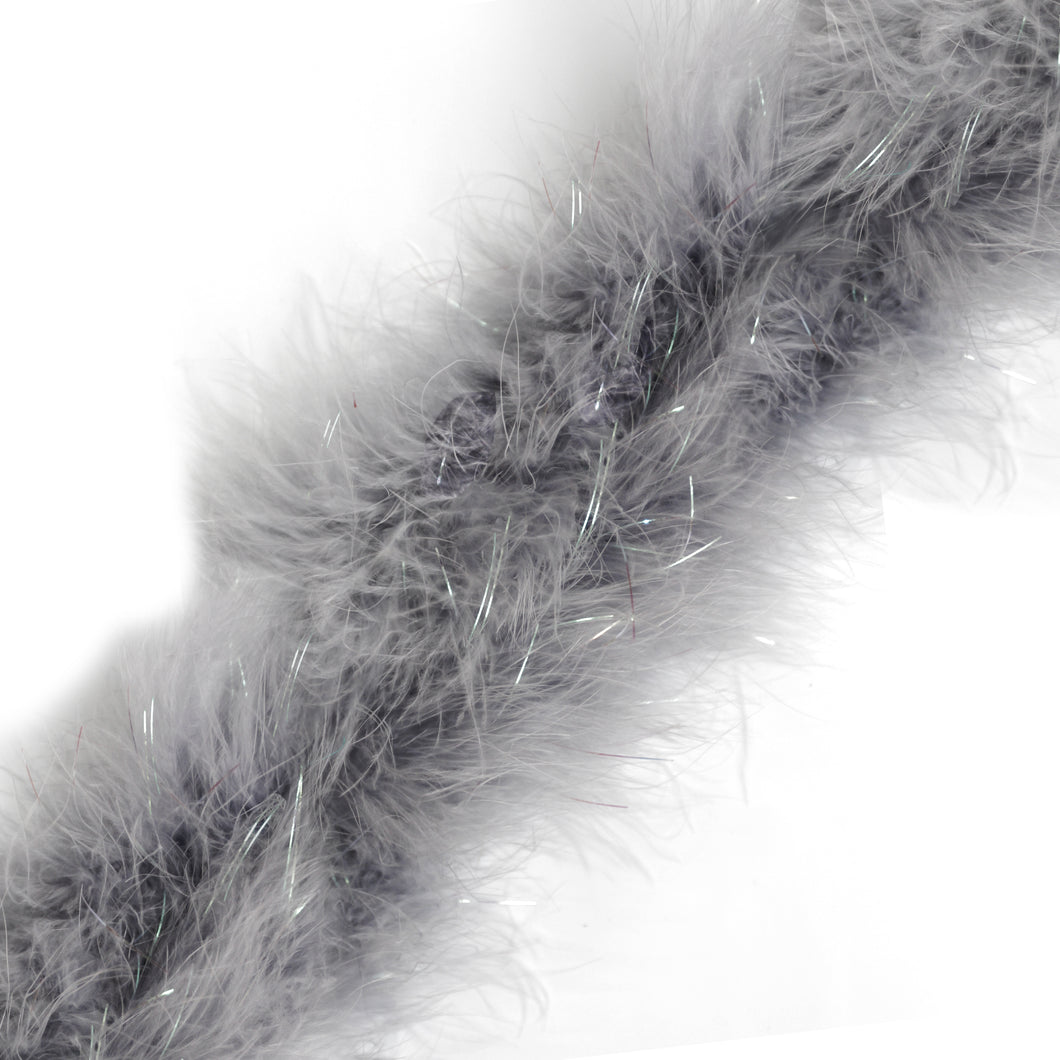 1 Meter Marabou Swansdown Feather Trim - Light Grey/Silver TInsel