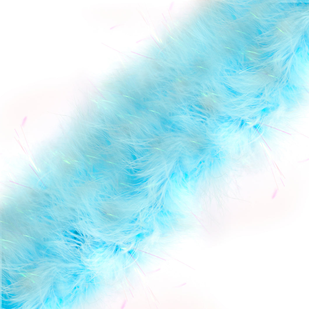 1 Meter Marabou Swansdown Feather Trim - Baby Blue/Iridescent Tinsel